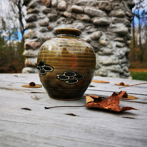 Vintage Abstract Floral Striped Pottery Vase - Picture 5 of 14